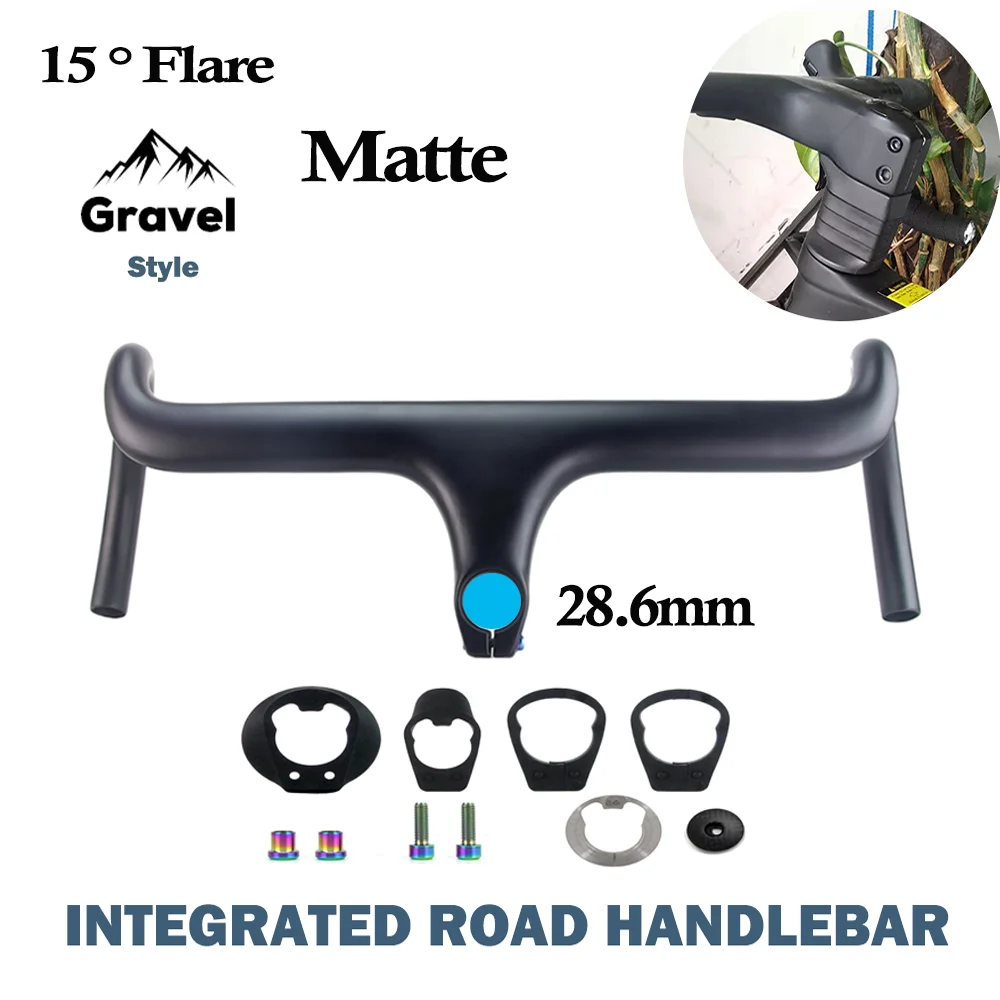 Gravel Style 15 degree Flare T1000  28.6mm Road Handlebar All Internal Wiring Integrated Handlebar with Spacers Road Bike parts