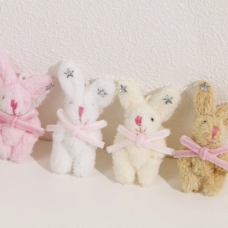 DIY Toy with Bowknot and Star Rabbit Stuffed DIY Accessories Soft Rabbit Keychain Pendant for Crafts X3UD