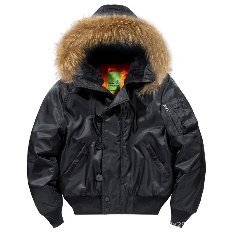 2025 New  American Style RemovablAutumn Winter Arrival Air Thickened Cotton Pilot Jacket Force e Fur Collar Large Size Coat