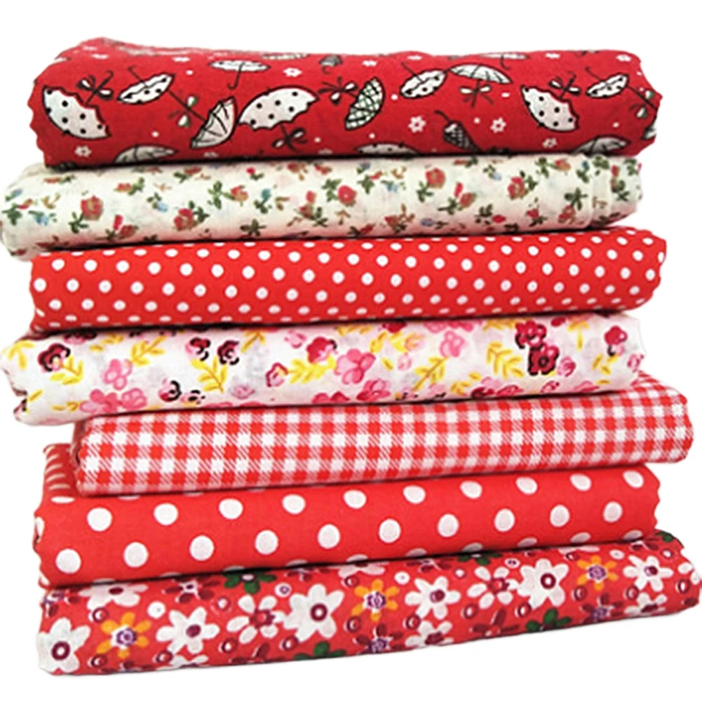 Bright Cotton Fabric Squares 25x25cm for Sewing Home Decor Patchwork 7 Pieces Each Color Green/Orange/Red/Purple/Blue