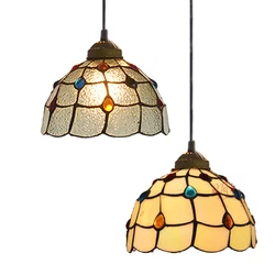 Tiffany Pendant Lamp Dinning Room Chandelier Ceiling Hanging Light Bedroom Stained Glass Pteris Lighting Fixture Luminaria Decor