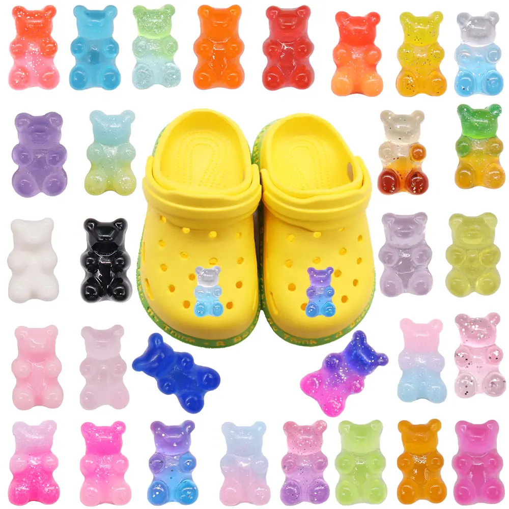 

14-30Pcs Multicolor Bears Lovely Shoes Buckle Charms Kids Popular Resin Sandals Decorations Fit Birthday Presents