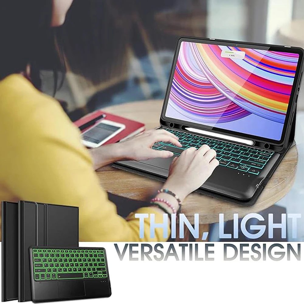 Para Xiaomi Redmi Pad Pro 12,1 polegadas, capa de teclado para Xiaomi POCO Pad 12,1 polegadas 2024