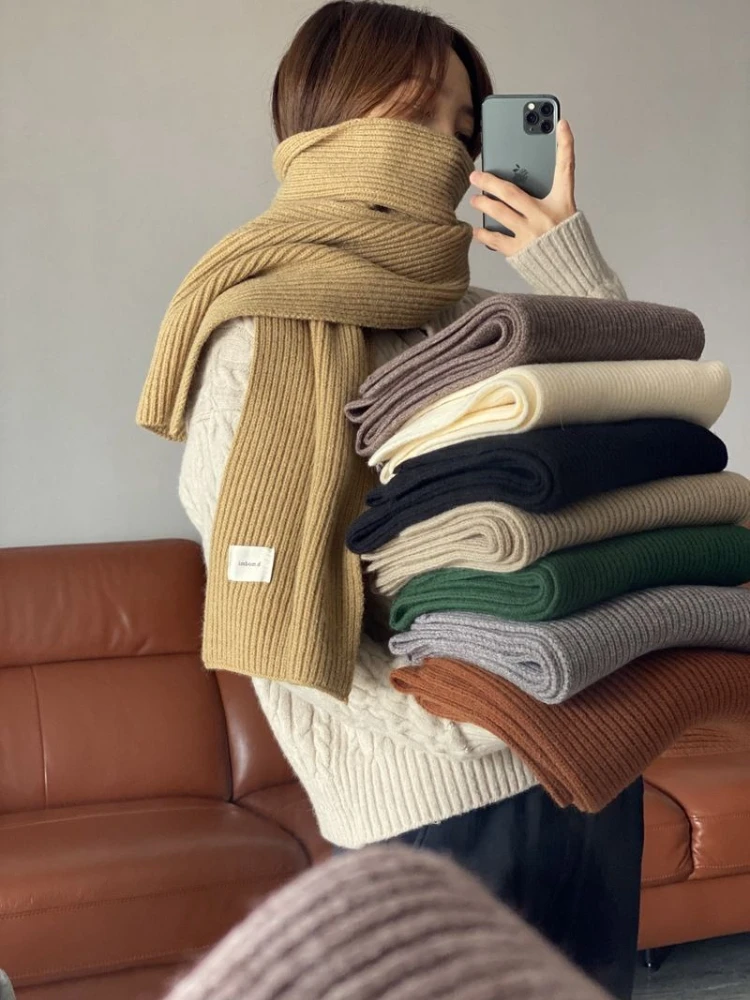 

Women's Scarf Winter Korean Fashion Knitted Warm Thicken Scarves Autumn Winter Soft Comfortable Solid Cotton Wrap for Women