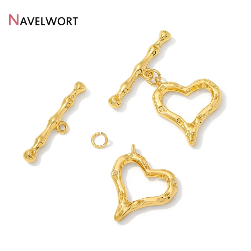 18K Gold Plated Heart Shape OT Clasps Hooks Connector,DIY Bracelet Necklace Making Materials,Brass Metal Toggle Clasps Connector - view 2