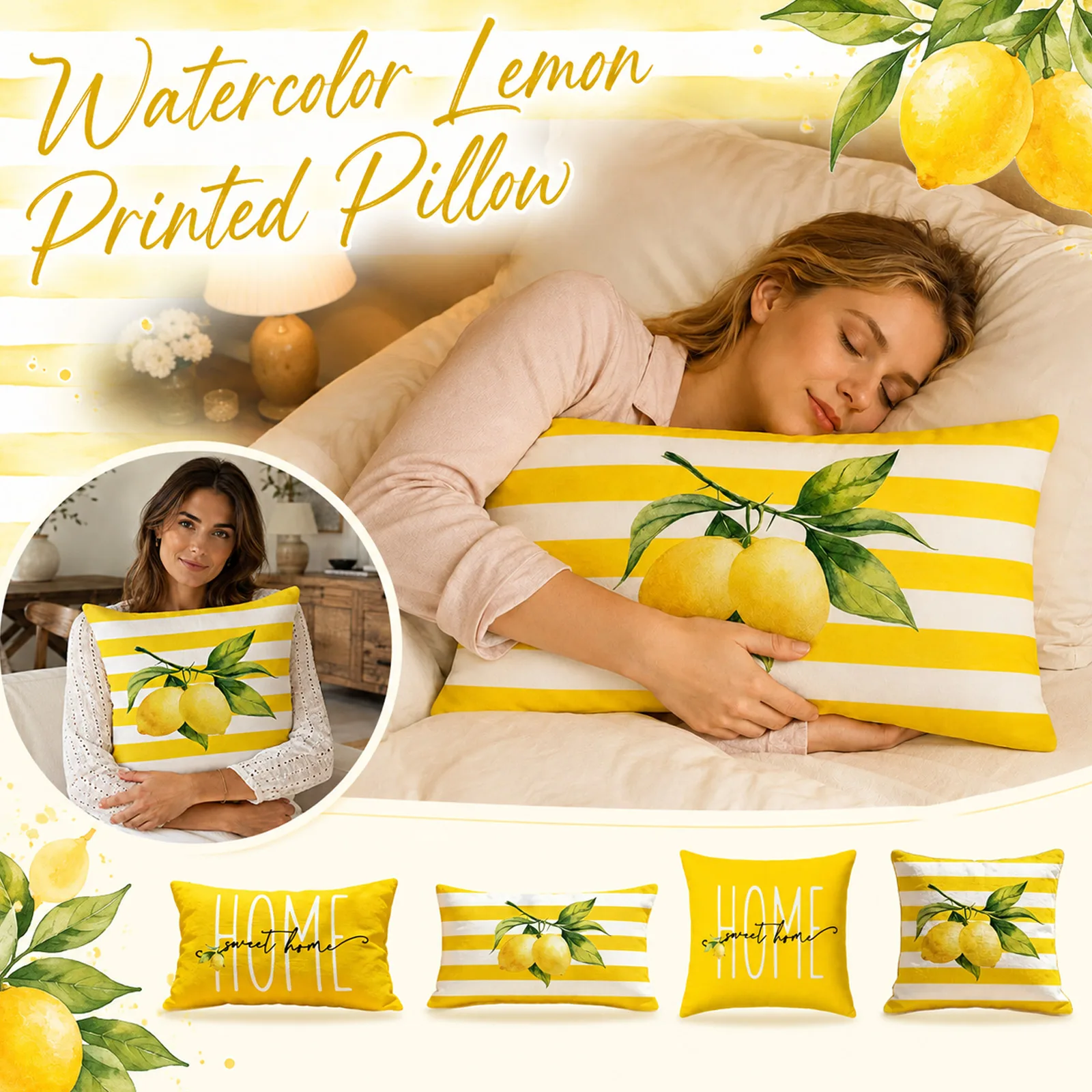 Sweet Lemon Single-Sided Printed Fabric Pillowcase for Couch Bed and Home Decoration Holiday Party Car Pillow Cover