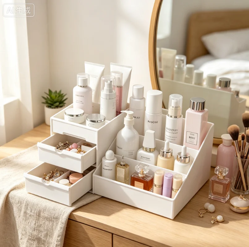 Plastic Drawer‑Type Desktop Storage Box, Dorm Dressing Table Skincare Cosmetics Container for Makeup Office Stationery Supplies