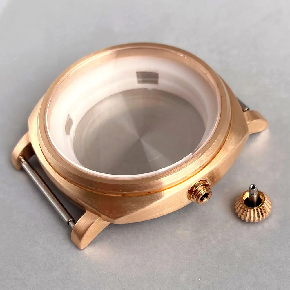 Cassa quadrata in bronzo CUSN8 da 42 mm adatta al quadrante PAM California nh35 nh36 PT5000 ETA2824 Accessori per orologi militari in vetro a bolle