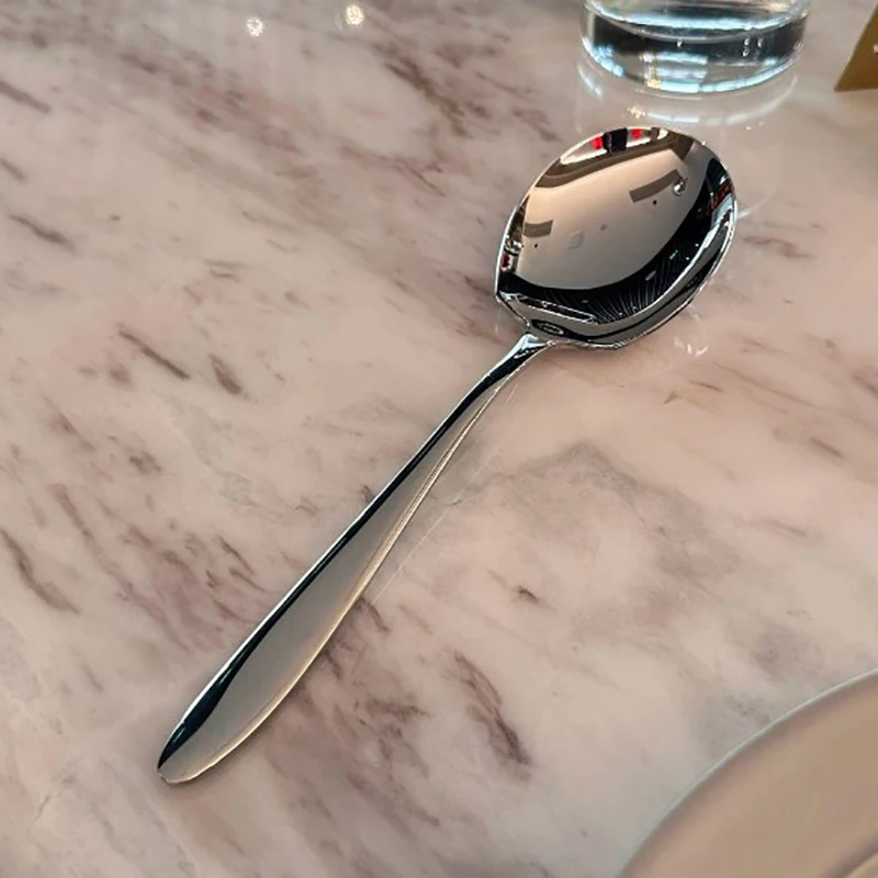 Stainless Steel Big Head Round Spoon Net Red Long Handle Stirring Dessert Spoons For Kitchen Serving Spoon Household Spoon