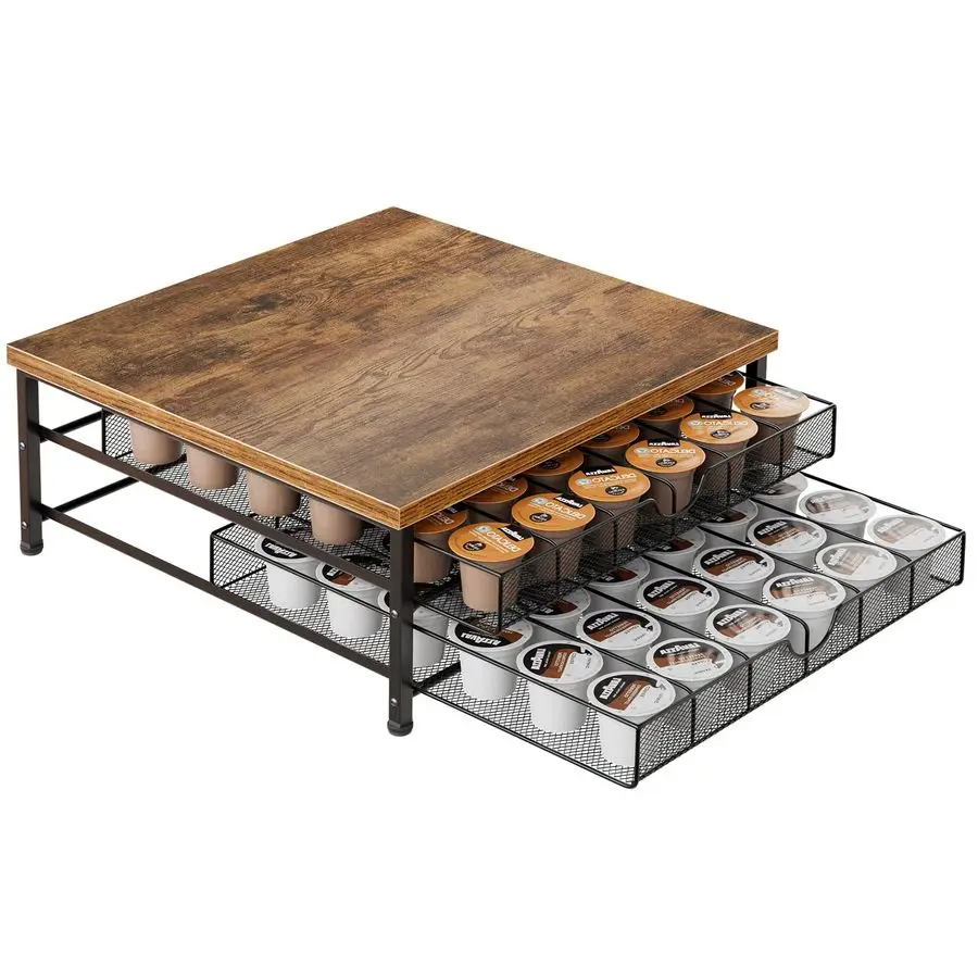 

Pod Holder for K Cup Holder Drawer, 72 Capacity Coffee Pod Organizer K Cup Storage 2 Tier Pods Drawer Organizer Sliding Baskets