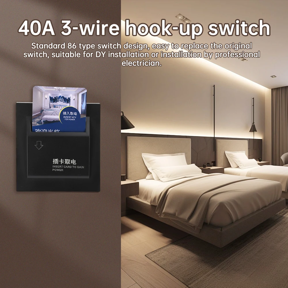 40A 86 Type Hotel Card Insertion Power Switch 3 Wire Card Insertion Power Switch AC180-250V Any Card Power Switch 86x86x31mm