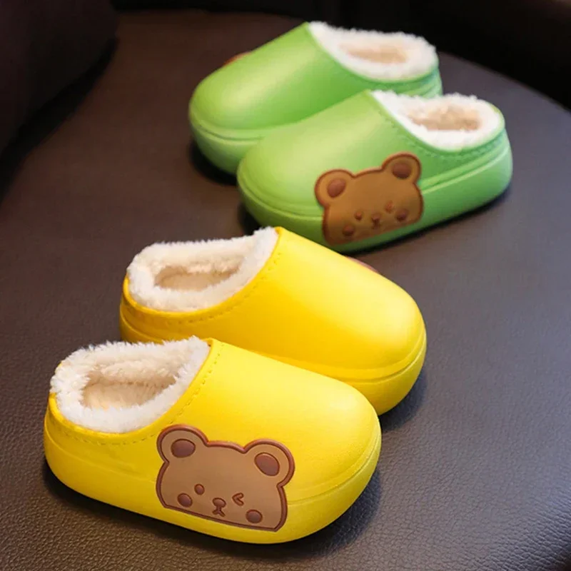 Autumn Winter New Cartoon Bear Baby Cotton Slipper Soft Sole Waterproof Boy Girl Indoor Warm Shoe Kid Outdoor Anti Slip Slippers