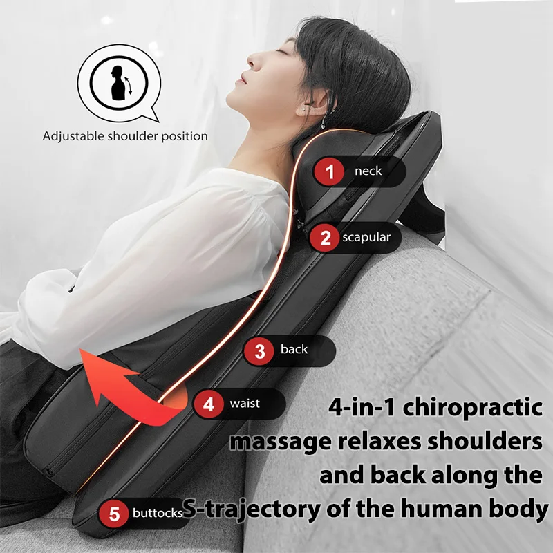 Shiatsu Massage Cushion with Heat Massage Chair Pad Kneading Back Massager with Vibrating for Adjustable Seat Home Office Seat