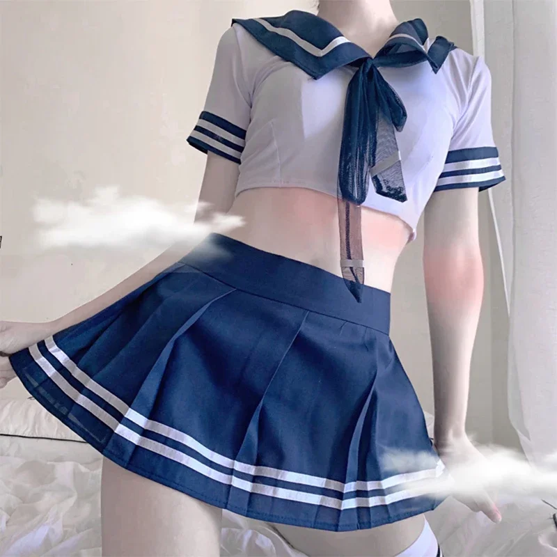 Kobiety seksowna bielizna Cosplay mundurek studencki anime szkoła dziewczyna kostium erotyczny sukienka kobiety minispódniczka strój krótki top ubrania erotyczne