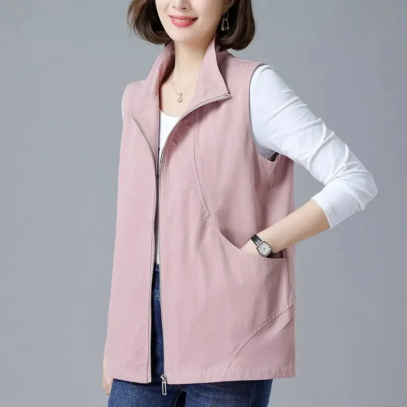 

Middle-aged Mothers Women Vest New Spring Autumn Loose Casual Sleeveless Zipper Waistcoat Jackets Female Short Ladies Top E115