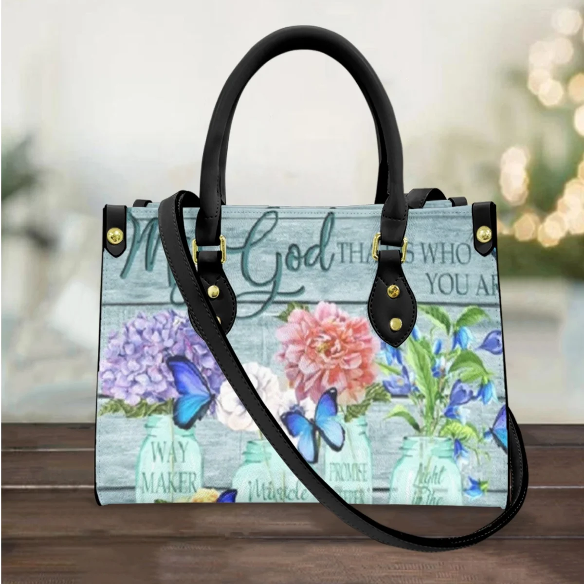 

FORUDESIGNS Women's Handbag Fashionable Casual Shoulder Bag Pretty Flower Blue Butterfly Female Tote Bag Storage Commuting