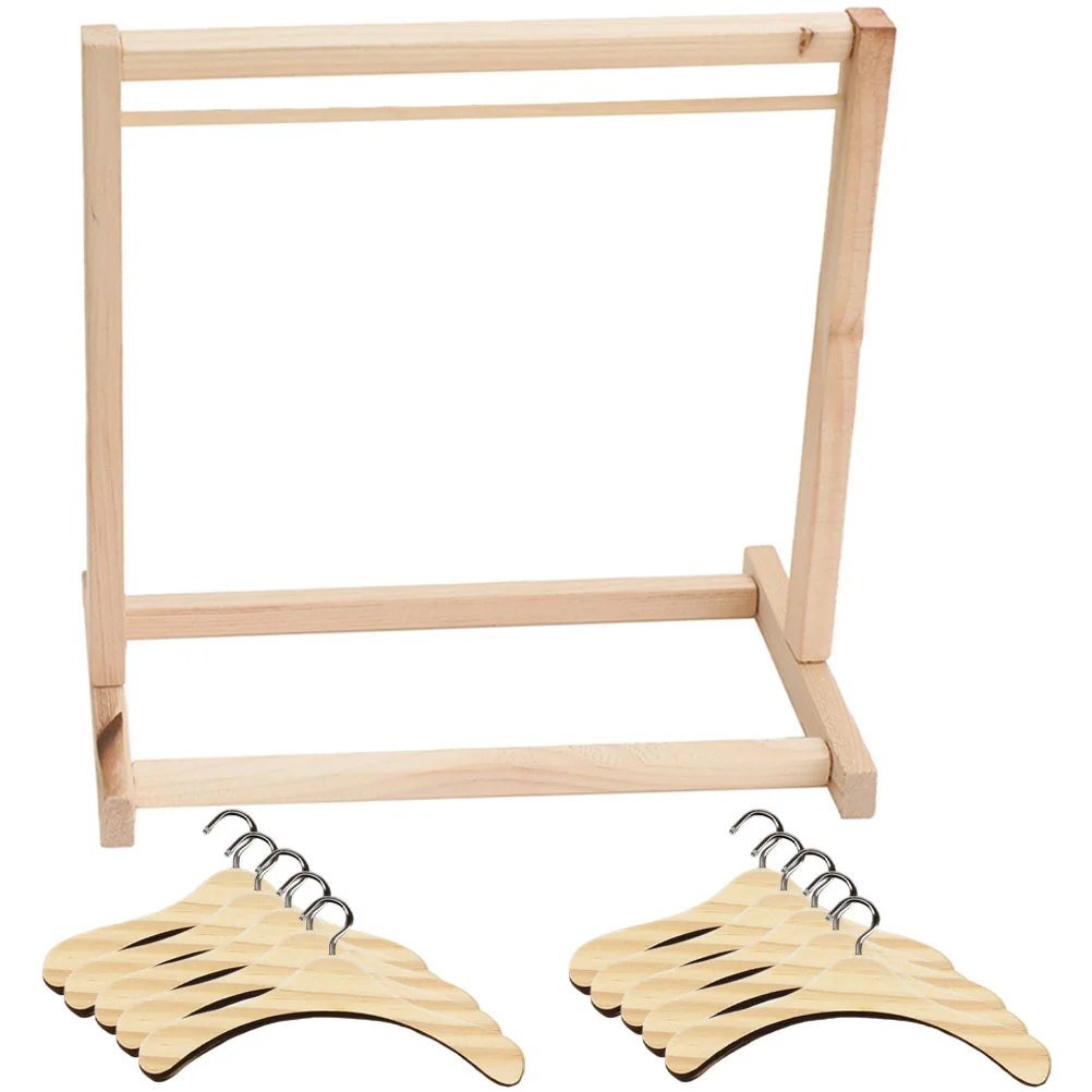 

Coat Hangers Wooden Miniature Clothes Rack Cotton Clothing Furniture Holder Accessories