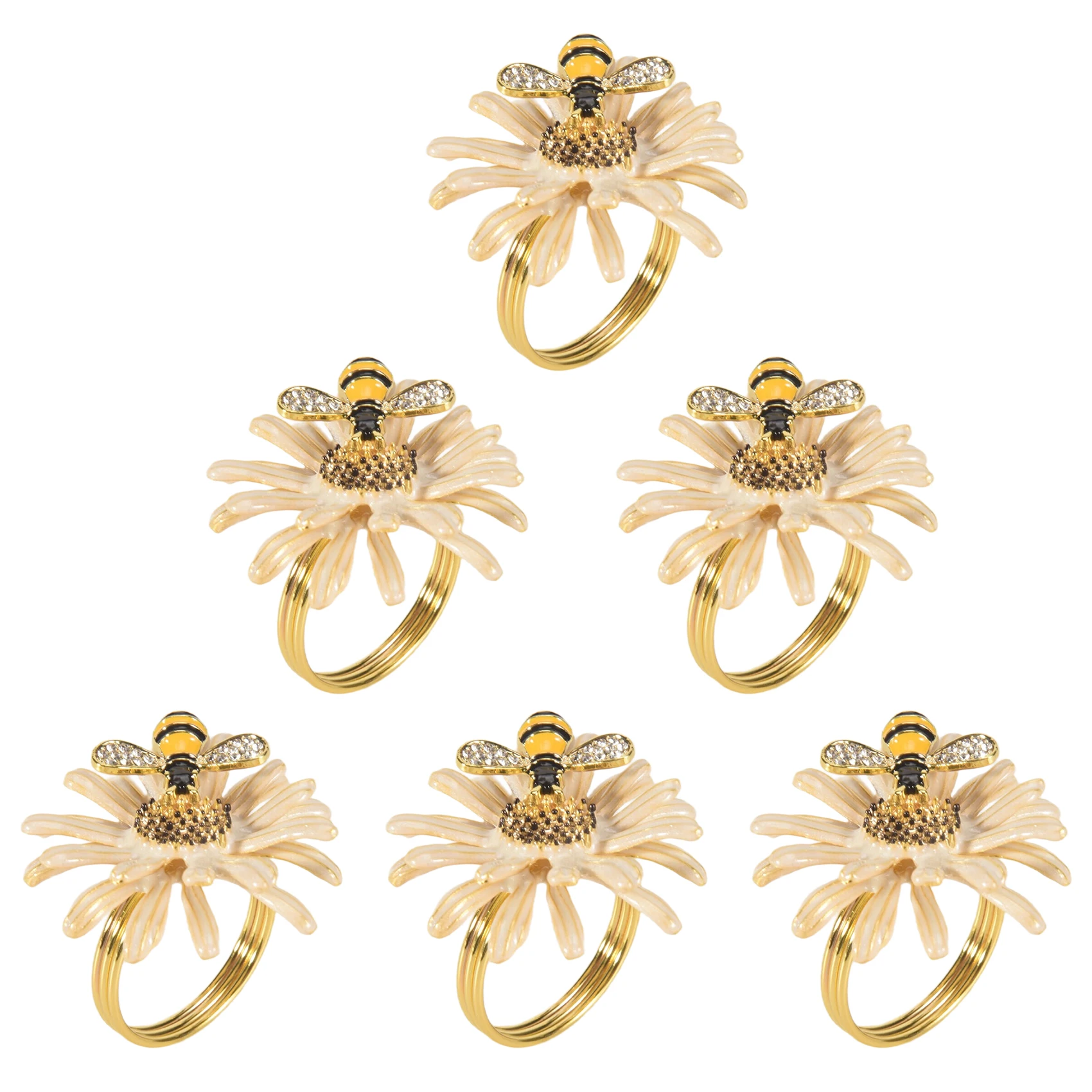 مجموعة حلقات المناديل مكونة من 6 حلقات منديل عباد الشمس ديزي، وحوامل حلقة منديل النحل الذهبي لديكور طاولة الطعام الرسمية أو غير الرسمية