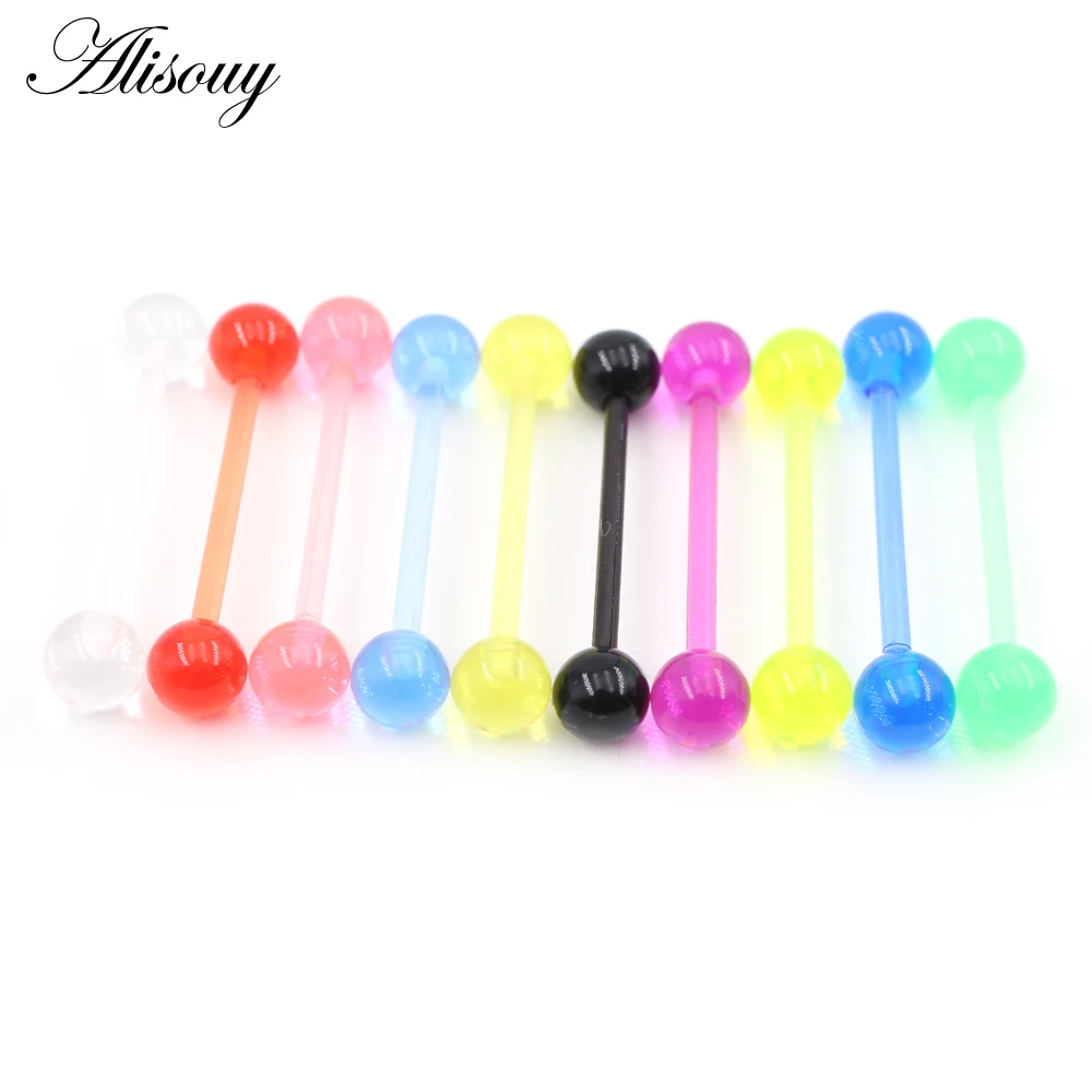 2 Pieces 14G 19mm Flexible Acrylic Straight Tongue Nipple Ring Retainer Tongue Piercing Barbell Piercing Body Jewelry