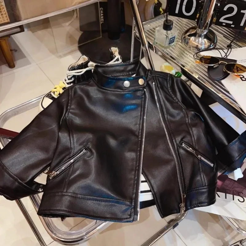 Girls' Short Leather Jacket Spring and Autumn 2026 New Style Children's Fashion Casual Korean Edition Leather Jacket