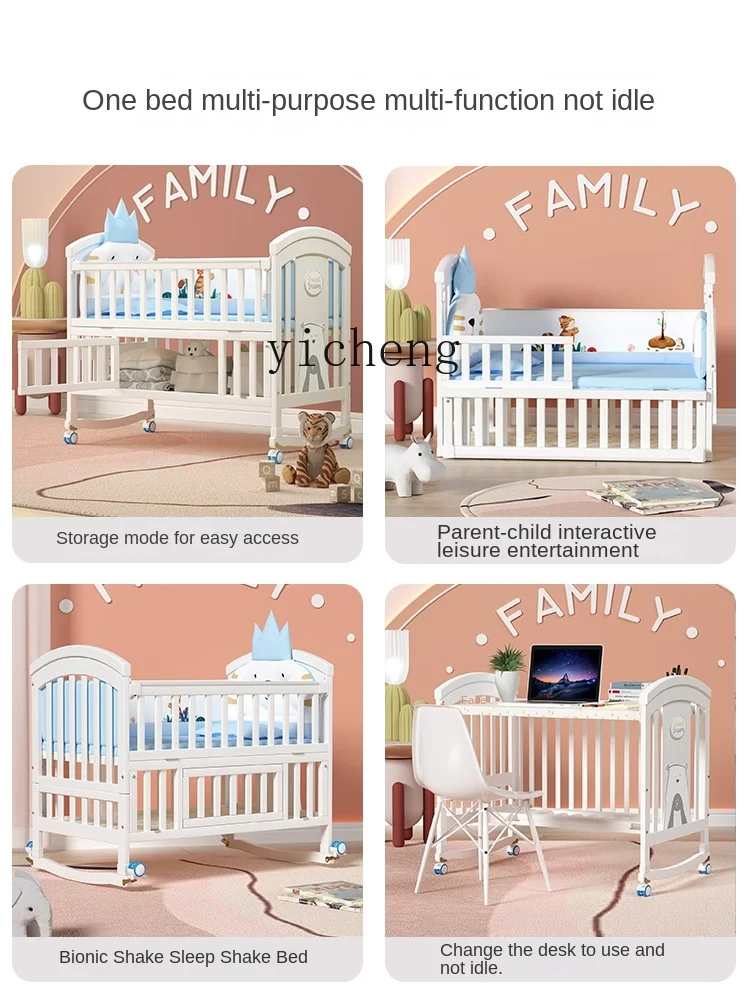 Culla Tqh letto con cuciture in legno massello letto multifunzionale per bambini BB in stile europeo culla mobile neonato