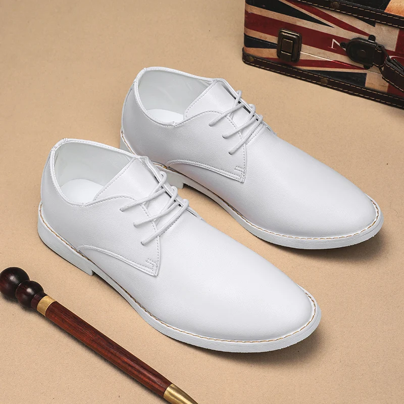 Men's PU Business Dress Shoes Casual Lightweight Wear-resistant Flat Fashion Breathable Comfortable Pointed Toe Wedding Shoes