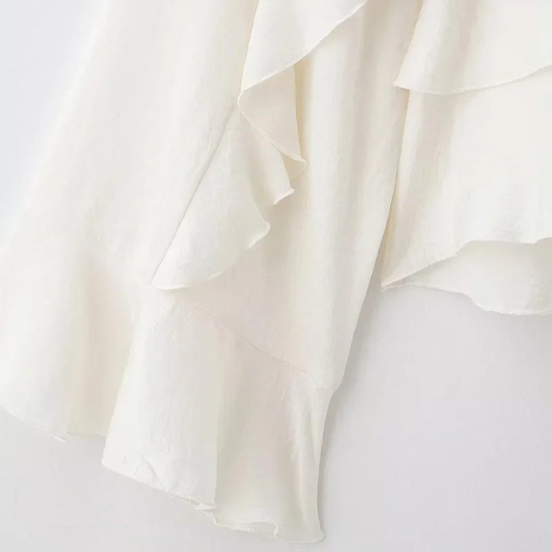 Otoño nuevas mujeres recortadas blusa con volantes Top de manga larga camisas lisas fruncidas blusas femeninas hermosas en capas