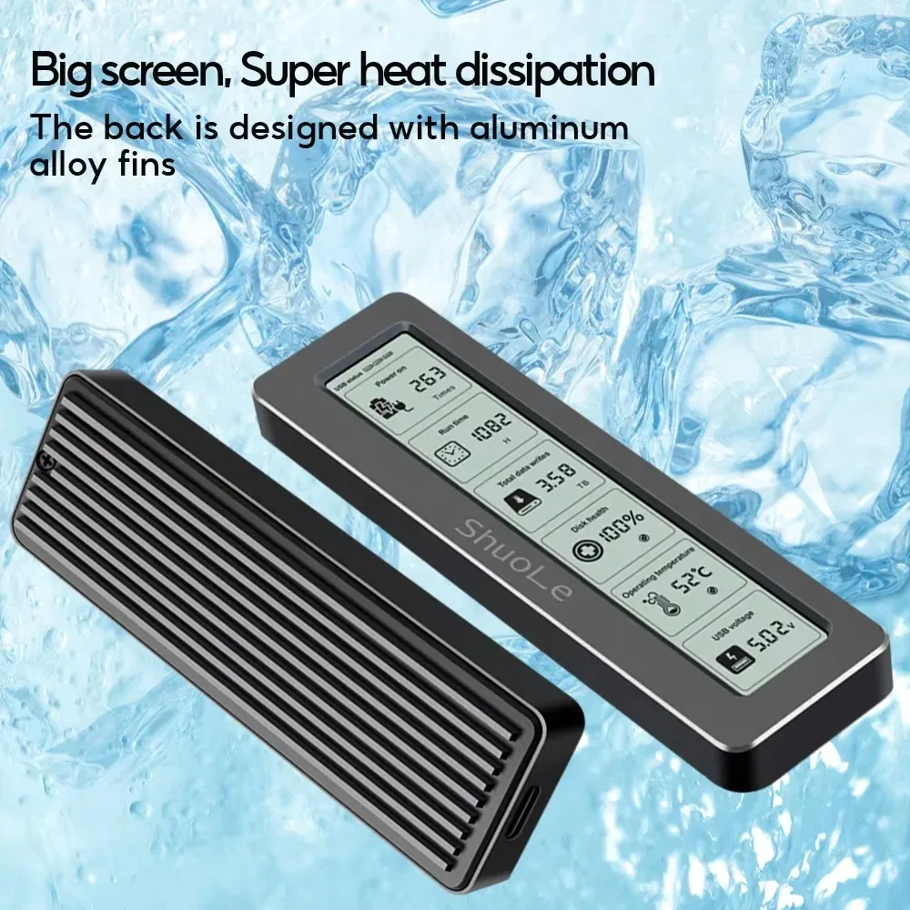 10Gbps M.2 NVME/NGFF Dual Protocol SSD Enclosure with Display Screen Intelligent Digital Health Detection USB Type C SSD Adapter