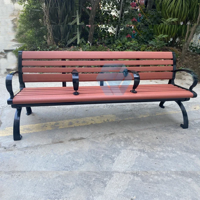 Outdoor Park Bench With Tropical Wood Slats Urban Street Bench With Durable Metal Legs Classical Garden Bench