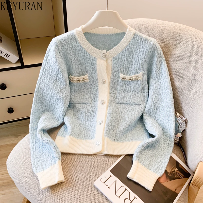 

Корейский вязаный кардиган, женский свитер, осень-зима 202, новый однобортный трикотаж с круглым вырезом и длинными рукавами, верхняя одежда