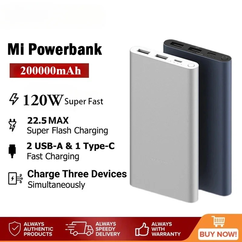 20000mAh 22.5W Original Power Bank Type C 3-Way Quick Charge PB100DZM QC3.0 Dual USB Power Bank 300000mAh