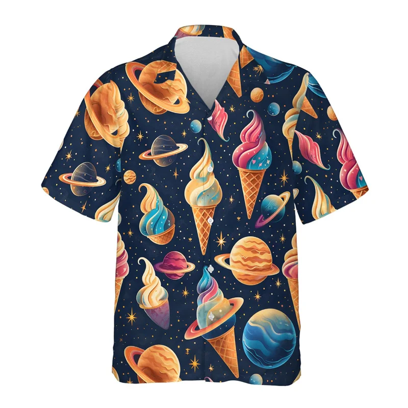 

3D Print Abstract Ice Cream Hawaiian Shirt For Men Cartoon Popsicle Pattern Aloha Shirts Casual Loose Blouses Tops Short Sleeve