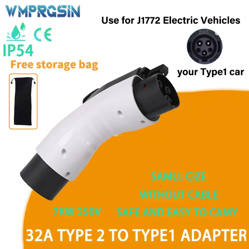

Адаптер для зарядки электромобилей с разъема Type2 на Type1, 32А, 7 кВт макс., совместим с зарядными устройствами Type 2 для электромобилей с разъемом Type 1