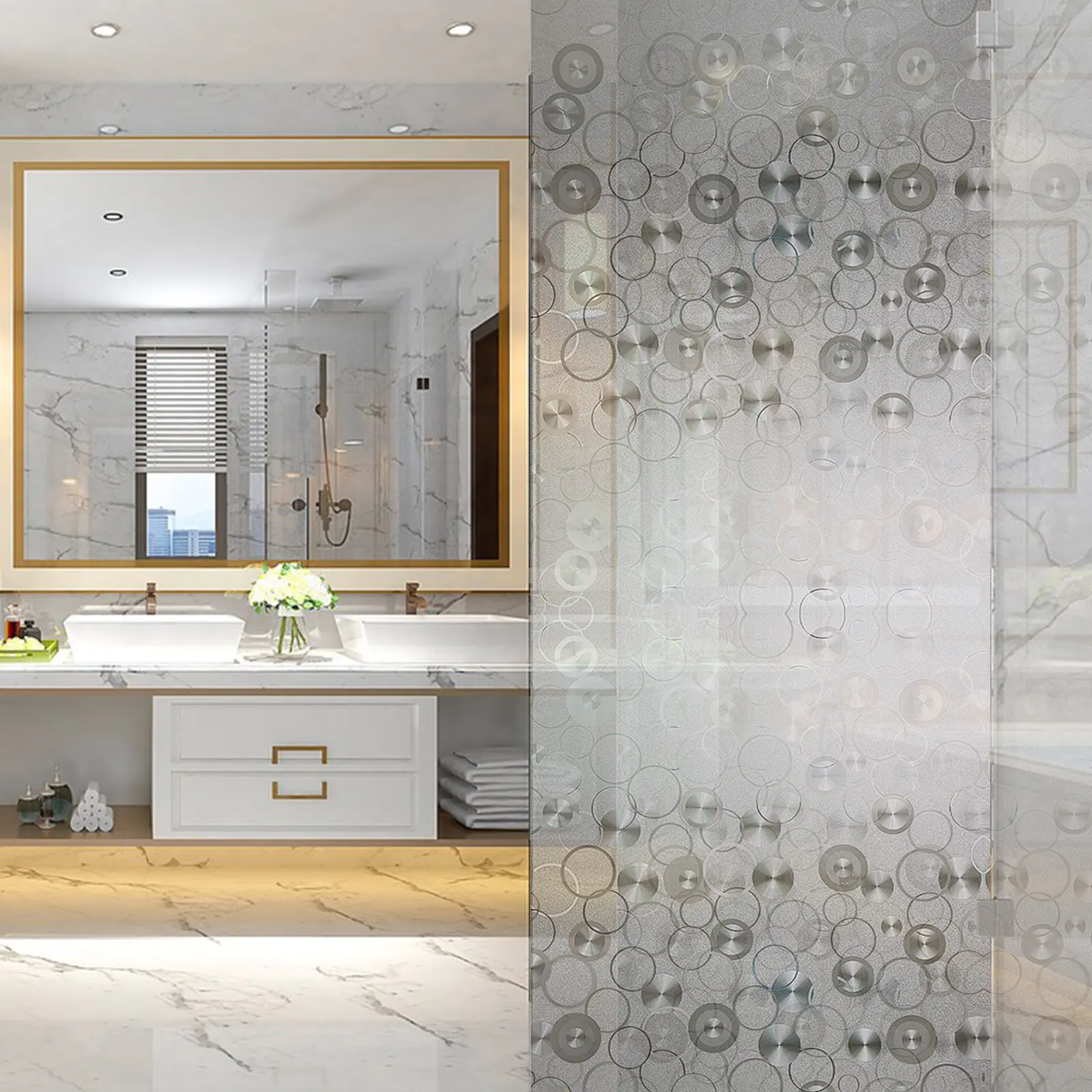 Removable Static Cling Privacy Film for Bathroom Shower Windows Frosted Design Sun Shade Uv Blocking Light Transmissive Window