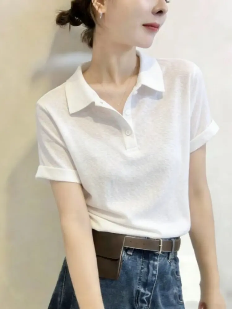 Ice Silk Snowflake Cotton Short Sleeve  Neck T-Shirt Women's plus Size Loose Thin Top Comfortable Korean Style Commute