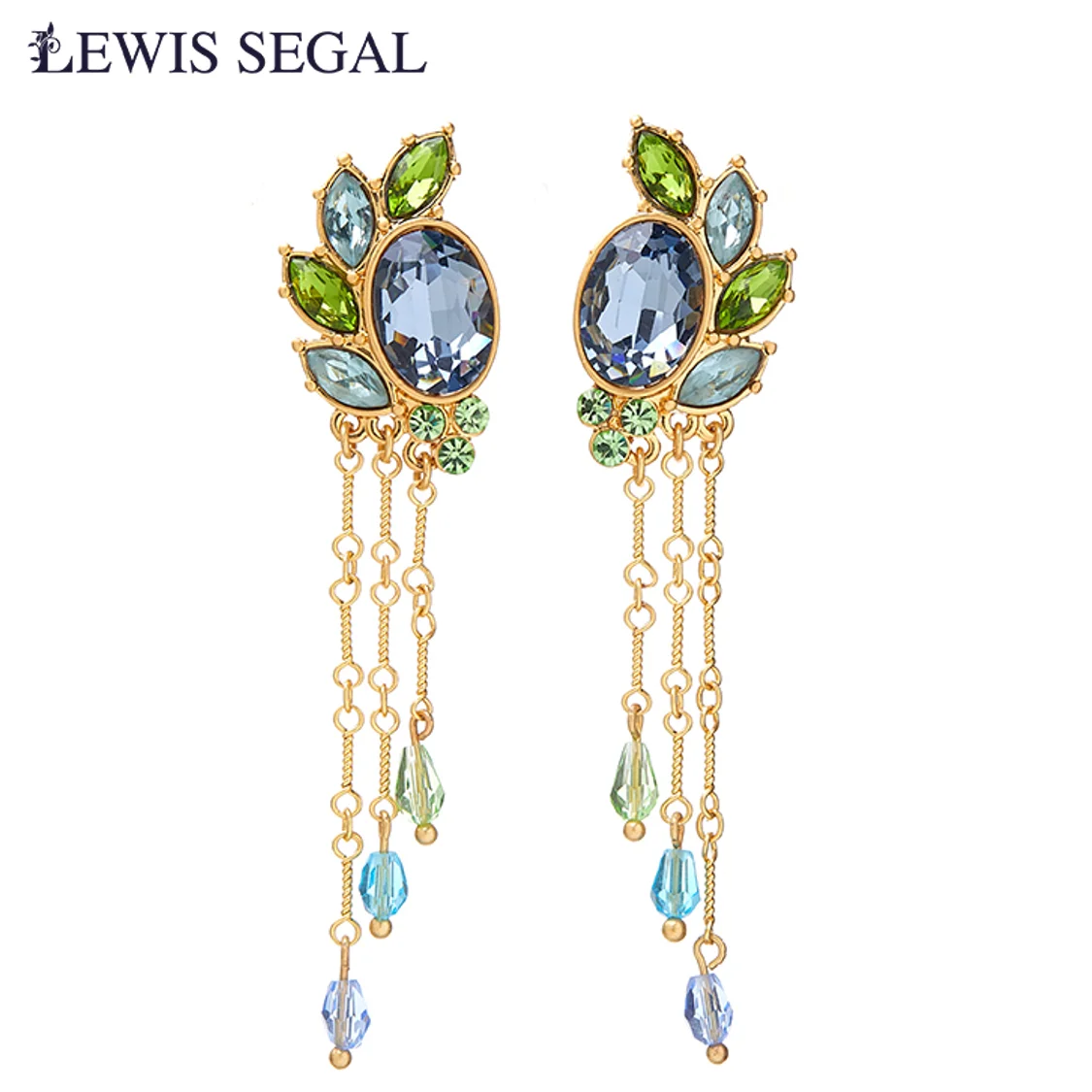 LEWIS SEGAL Medieval 18k Jewelry Vintage Tassel Earrings Crystal for Women Multi-color Rhinestones Cluster 18K Gold Plated