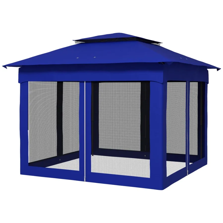 

11 x 11 PopUp Canopy Gazebo Outdoor Patio Event Tent with Zipper Netting Carry Bag UV Protection for Backyard Garden Blue