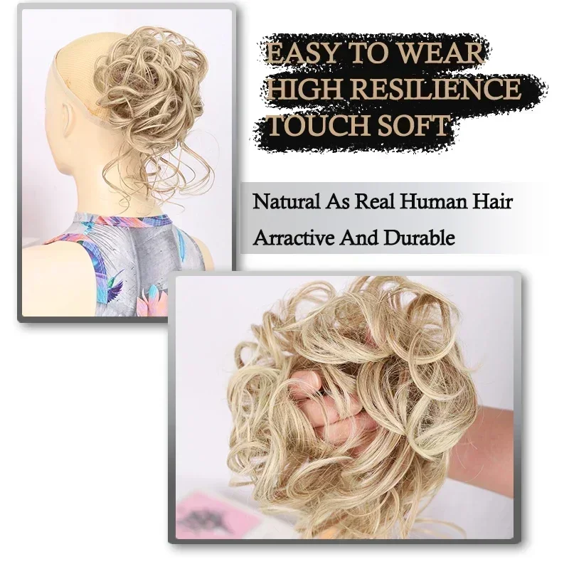 Synthetic Messy Hair Bun Chignon Hair Extensions Short Curly Band Elastic Scrunchy Natural Blonde Bun Hair Piece for Women