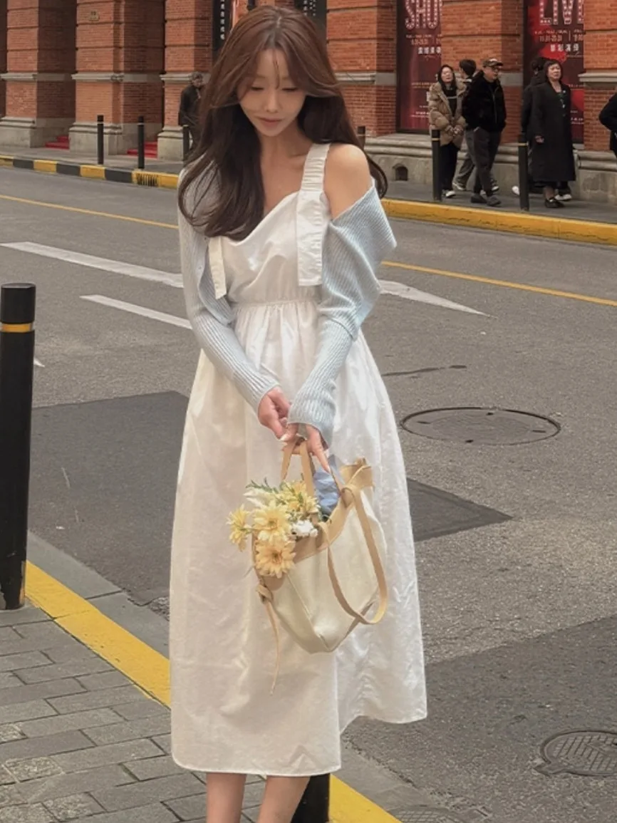 Ele Summer New Sle Chic Square Collar High Waist Slimming Midi Dr Women's Strapl Dr Sli Casual Gown