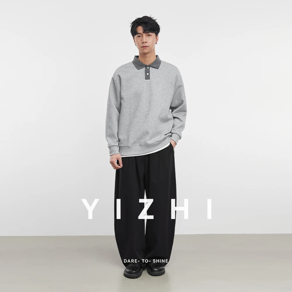 Fashion Men's Polo Shirt Sweatshirt 2025 Spring and Autumn New Colorblock Lapel Long Sleeve Top Men's Pullover