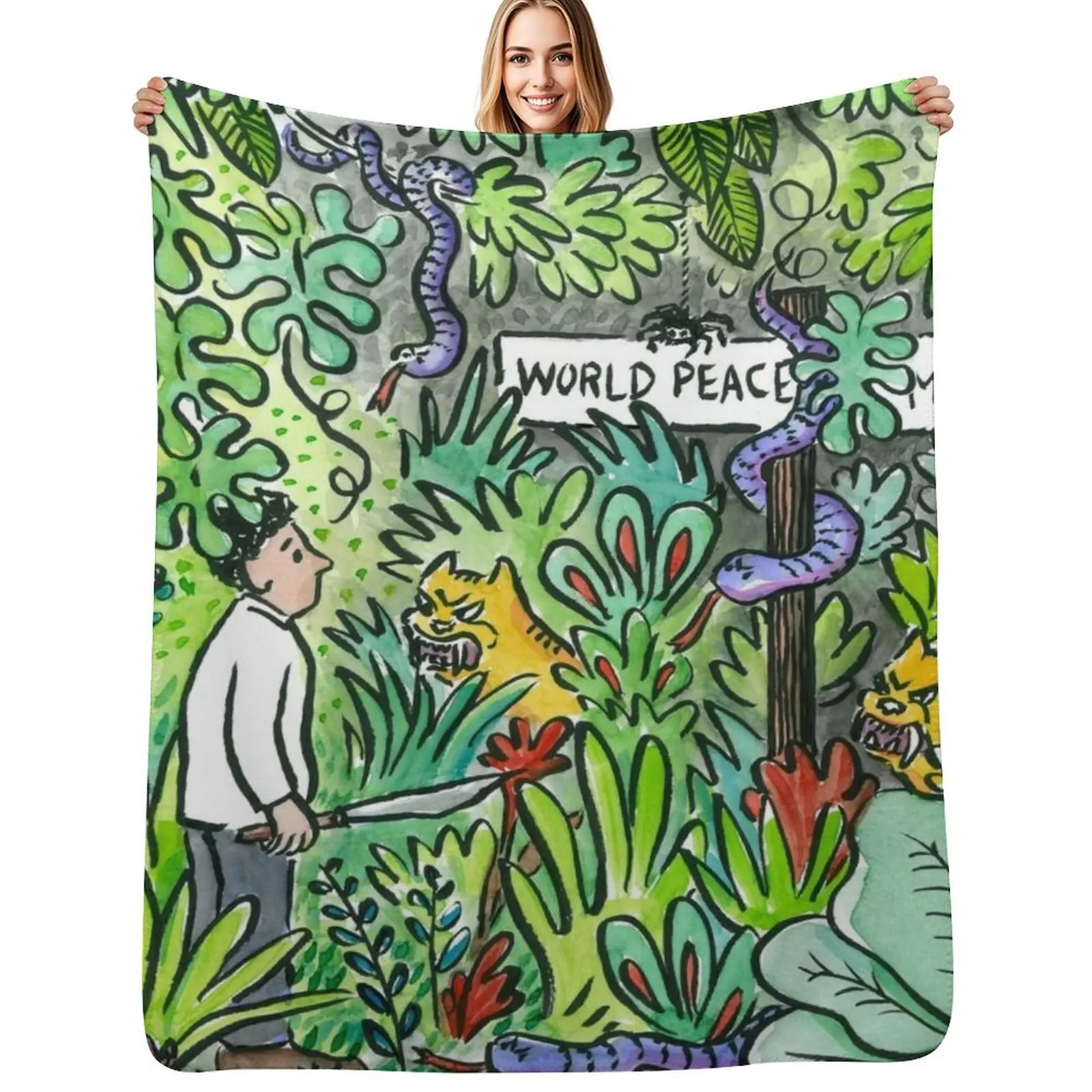 World Peace Jungle Throw Blanket Soft Sherpa Fleece Warm Blanket for Winter