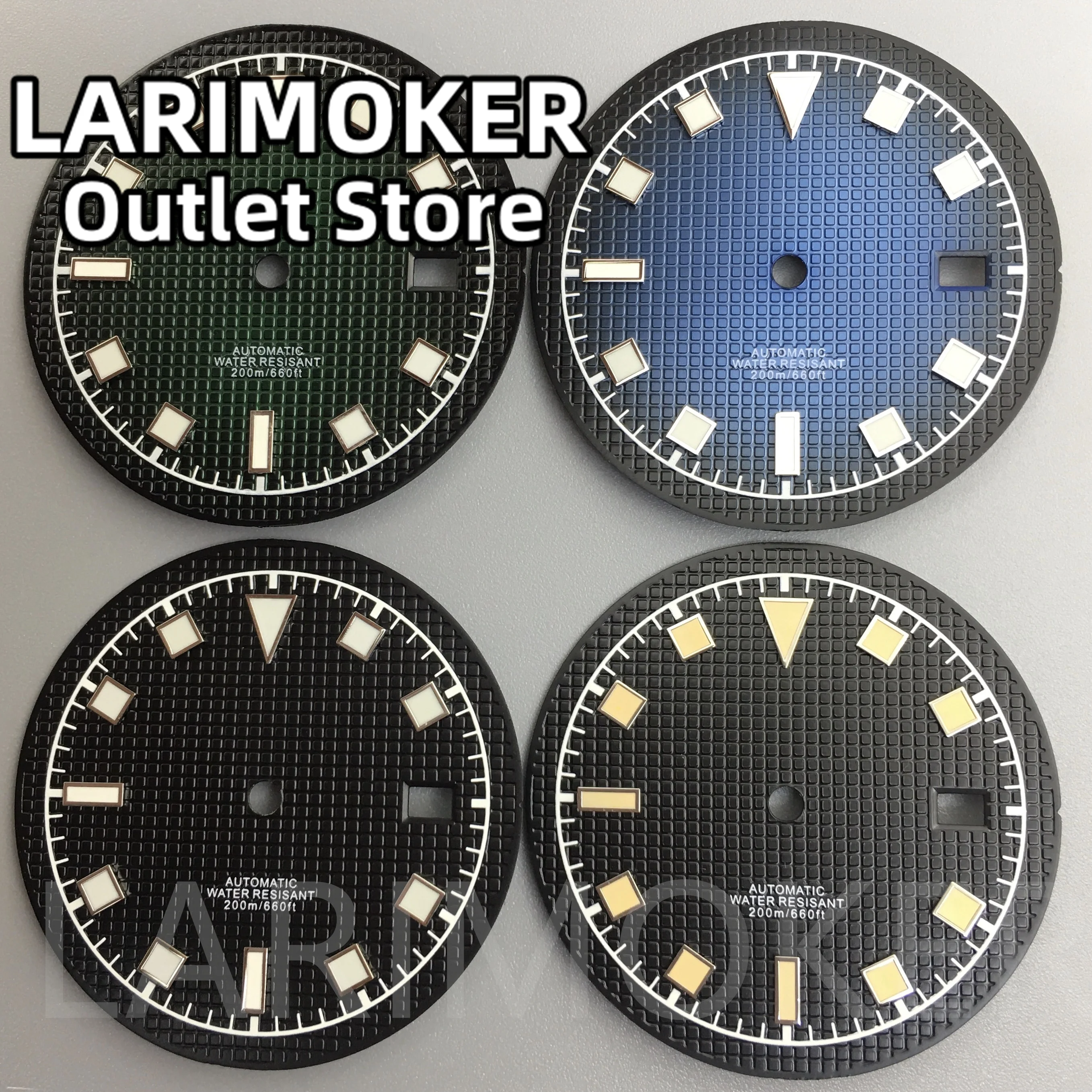 LARIMOKER New 33.5mm Green Blue Black Watch Dial Green Luminous Fit NH35 Movement