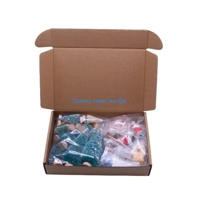 

090b фестиваль мини -кукольный домик рождественская сцена орнамент снеговики оленя Santa Pine Set