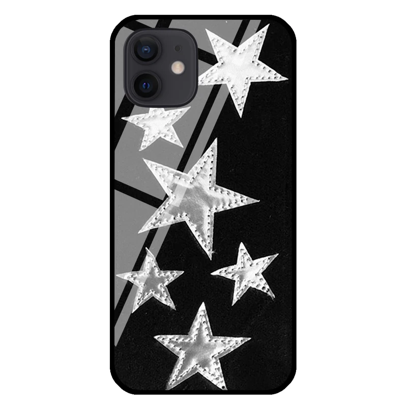 Black Velvet Stars Tempered Glass Phone Case For iPhone 14 13 12 mini 11 Pro Max XS X XR 7 8 Plus SE 2020 Coque