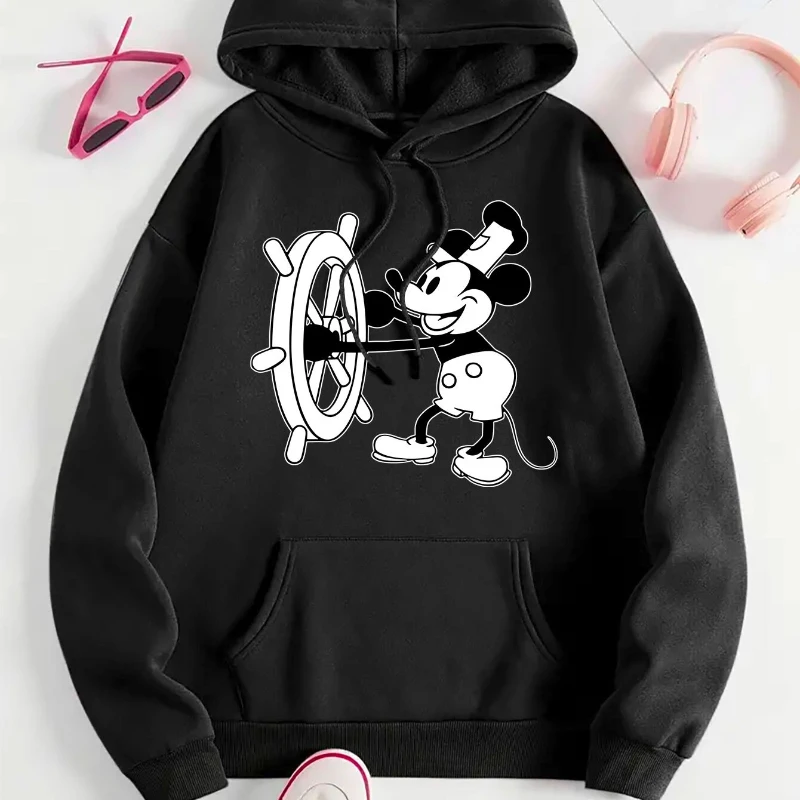 Disney Women's Comfortable Cartoon Mickey Hoodie Casual Pullover Long Sleeve Goth Sweatshirts  Y2k Clothes Harajuku Top