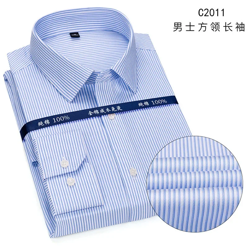 Men's business striped non ironing long sleeved shirt, casual checkered classic shirt for middle-aged and young people