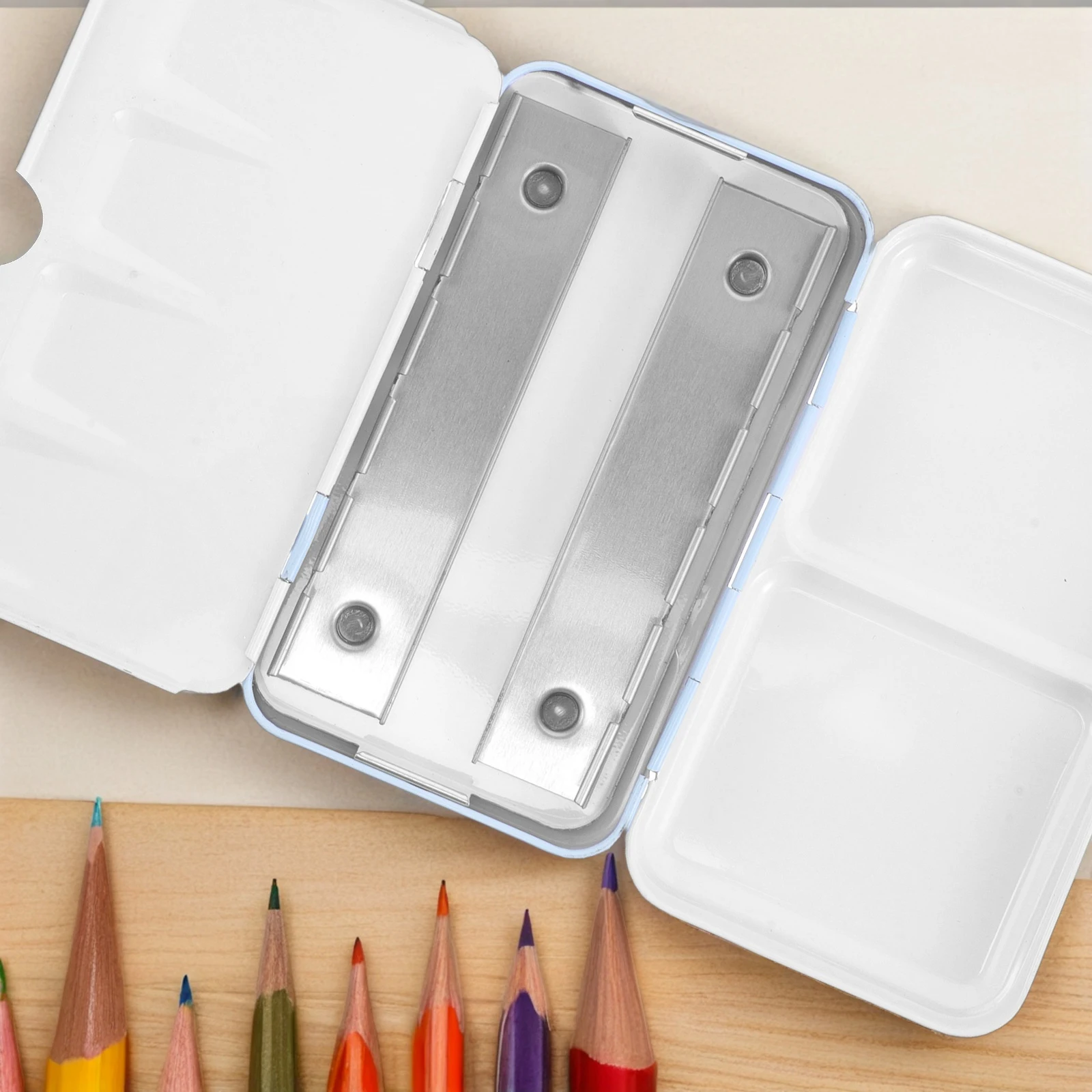 

Empty Watercolor Paint Box Palette Case Portable Travel Tray Solid Pigment Tin Supplies Metal Container Lightweight Compact