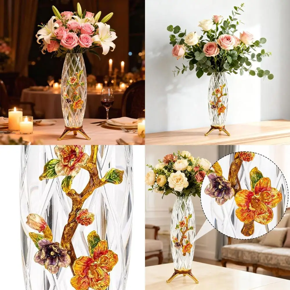

10 Elegant Begonia Flower Glass Vase - Decorative Crystal Enamel Home & Wedding Gift
