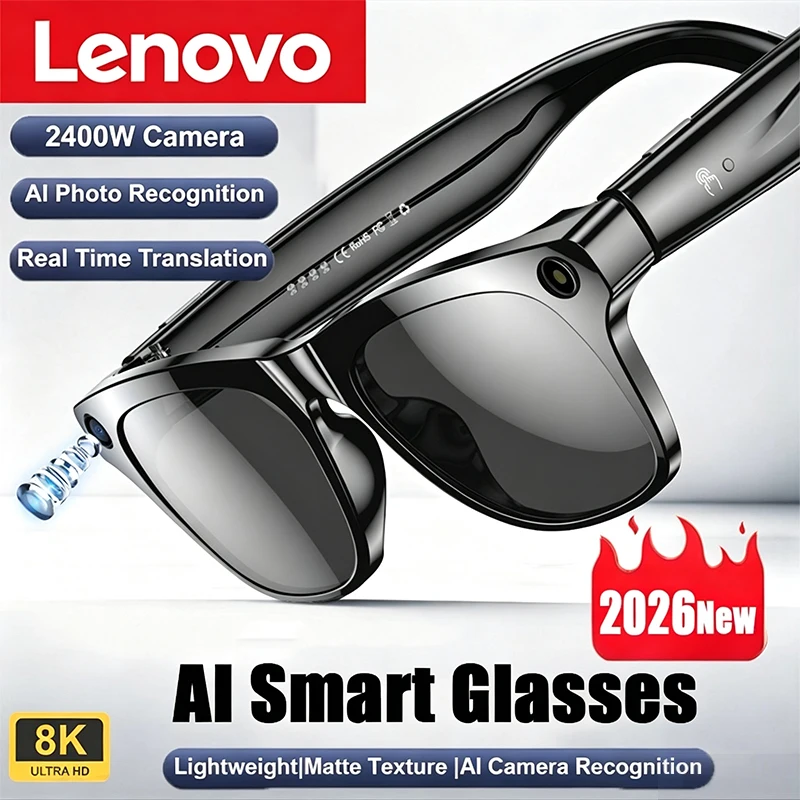 Умные AI-очки Lenovo Upgrade с камерой 2400W HD 8K для фото- и видеосъемки, голосовых вызовов, перевода, Bluetooth, AI-очки для мотоциклистов