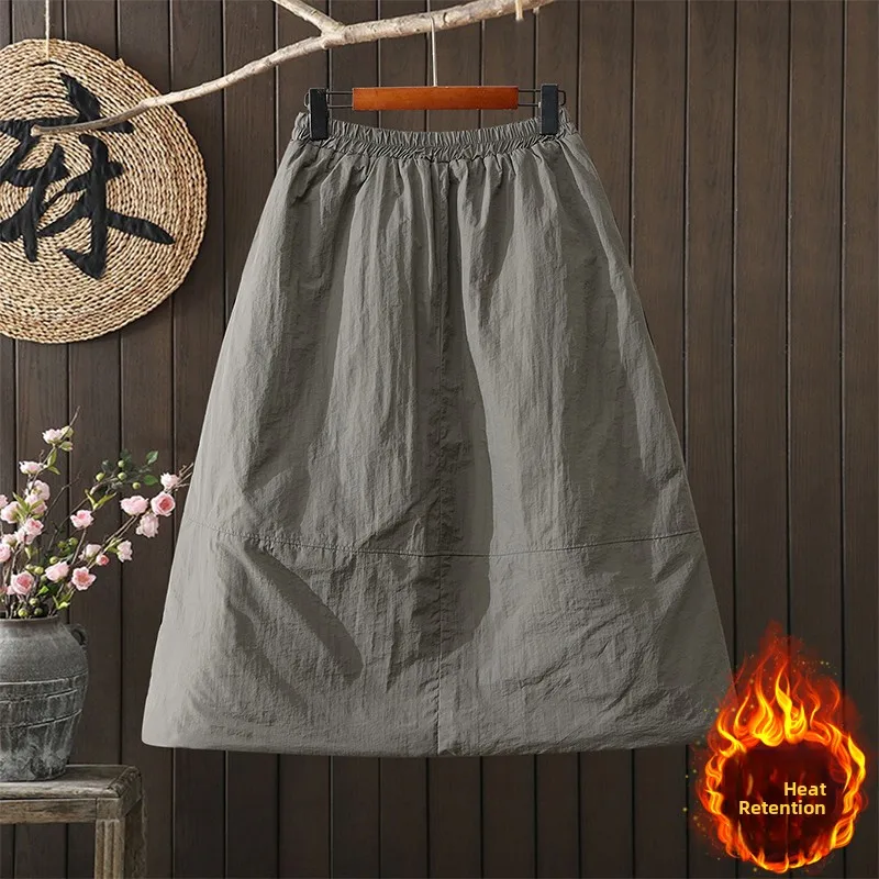 Hoge taille katoenen inzet lantaarnrok dames casual veelzijdige pluizige rok verdikte polyestervezel standaard pasvorm winterne...